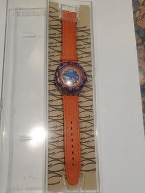 SWATCH SCUBA 200 ORANGE ISLAND SDK106 VINTAGE LEATHER BAND